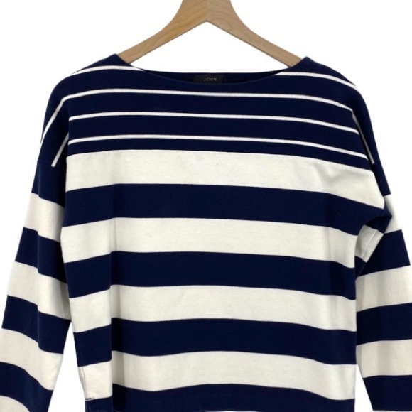 Nautical Stripes Long Sleeve J Crew Boat Neck Top Navy Blue White Striped - Picture 9 of 16